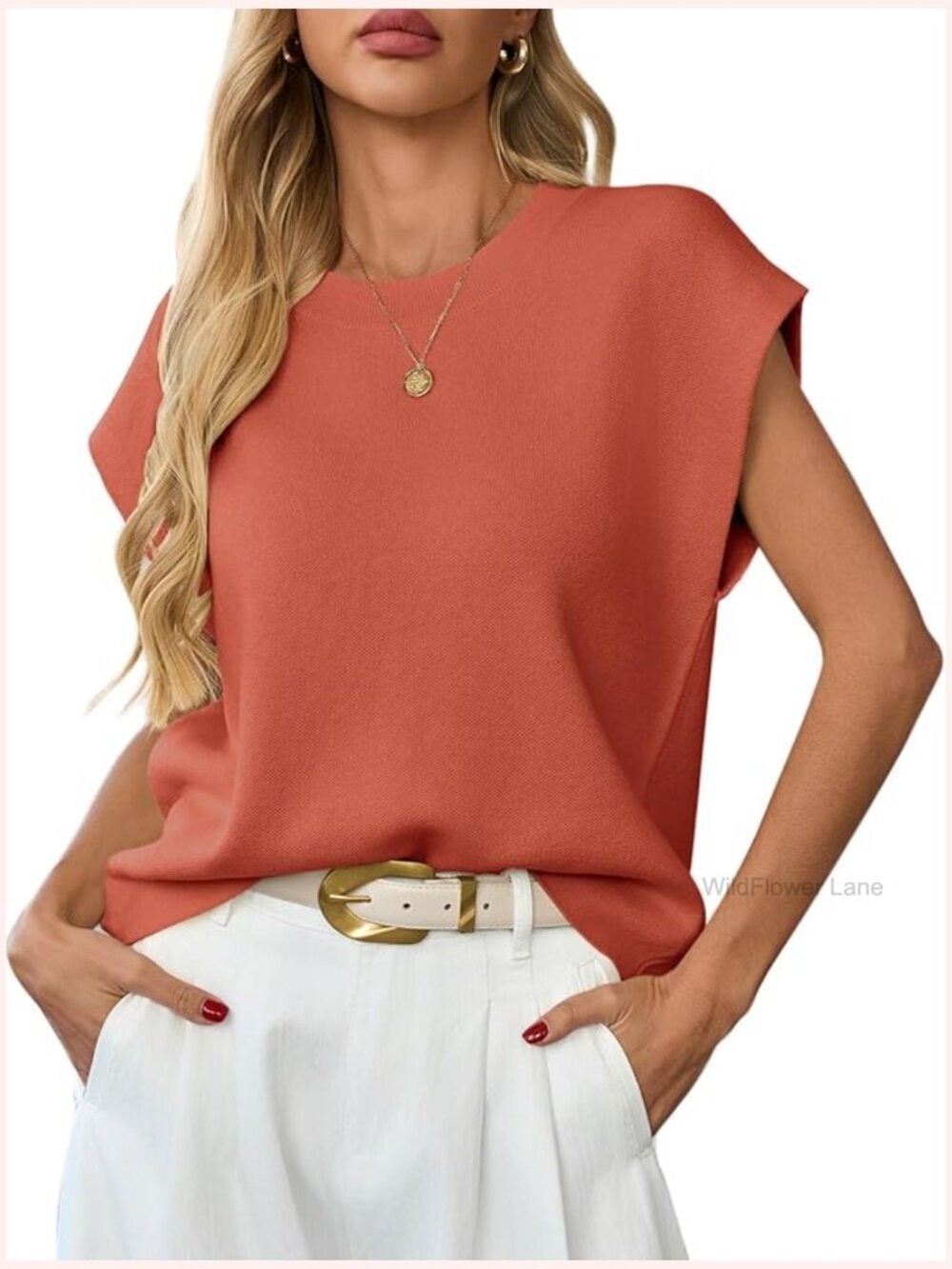 Sleeveless Sweater Vest Crewneck Cap Sleeve Knit Top Business Casual